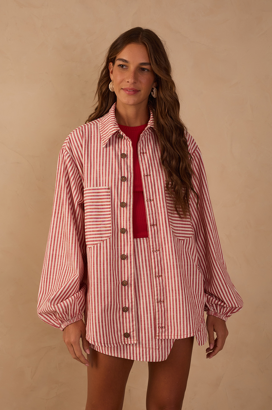 Red Stripes Collared Buttoned Twill Shirt