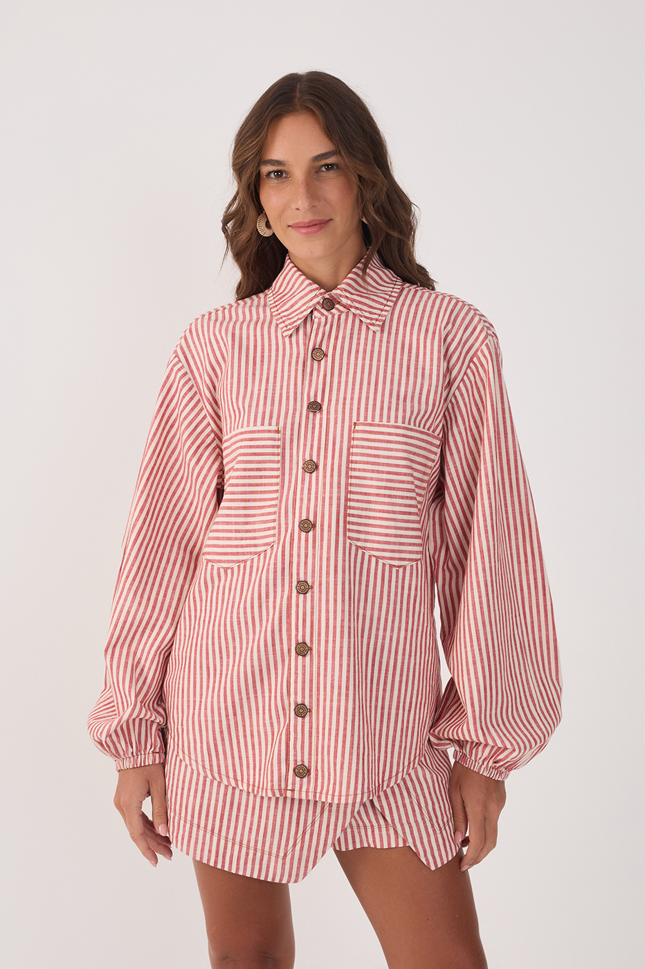 Red Stripes Collared Buttoned Twill Shirt