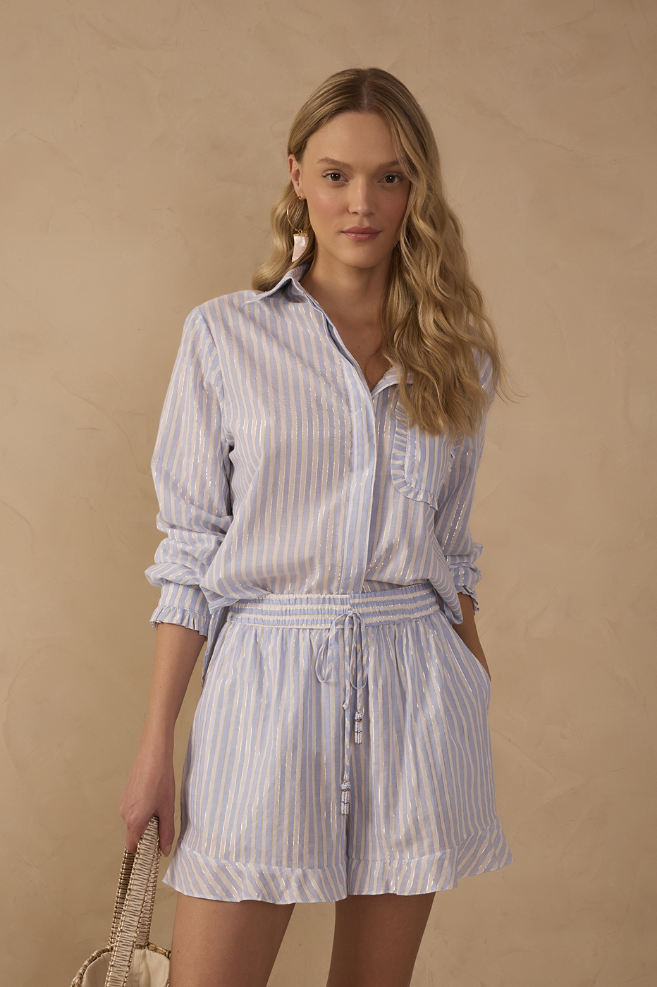 Blue Lurex Stripes Long Sleeve Shirt_1