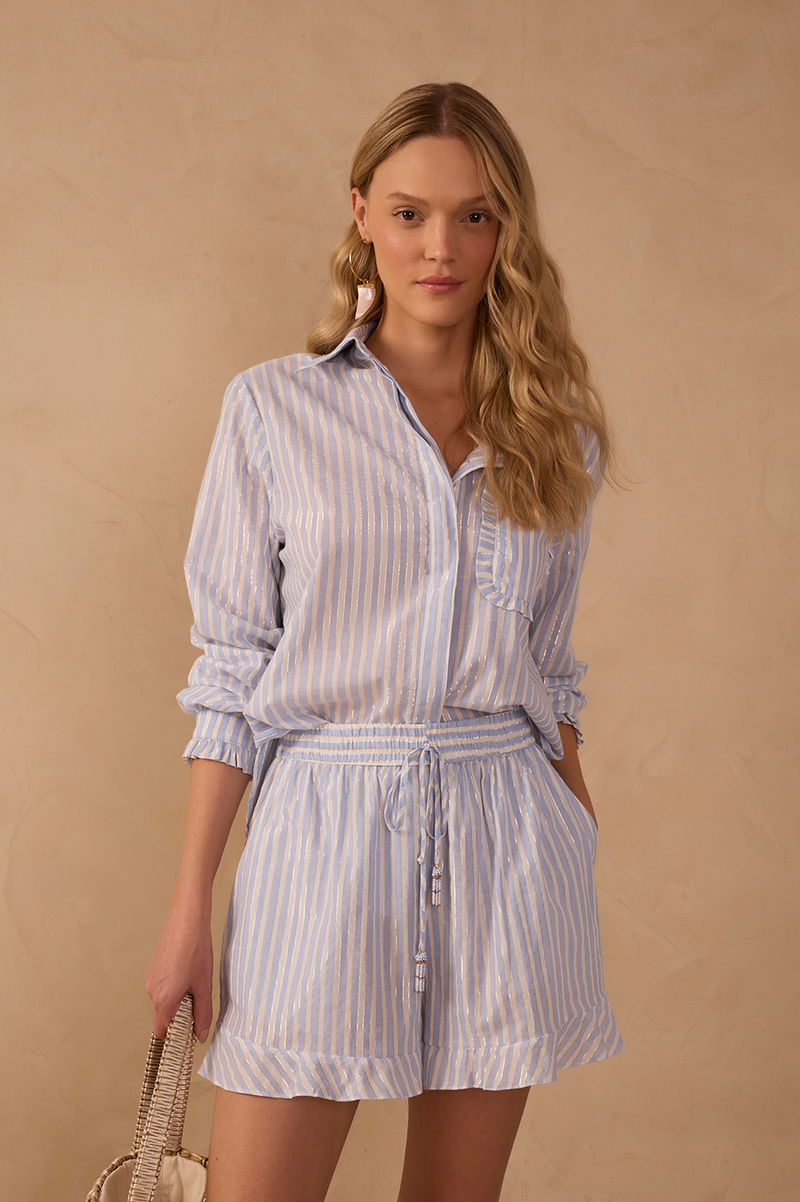 Blue Lurex Stripes Long Sleeve Shirt_1