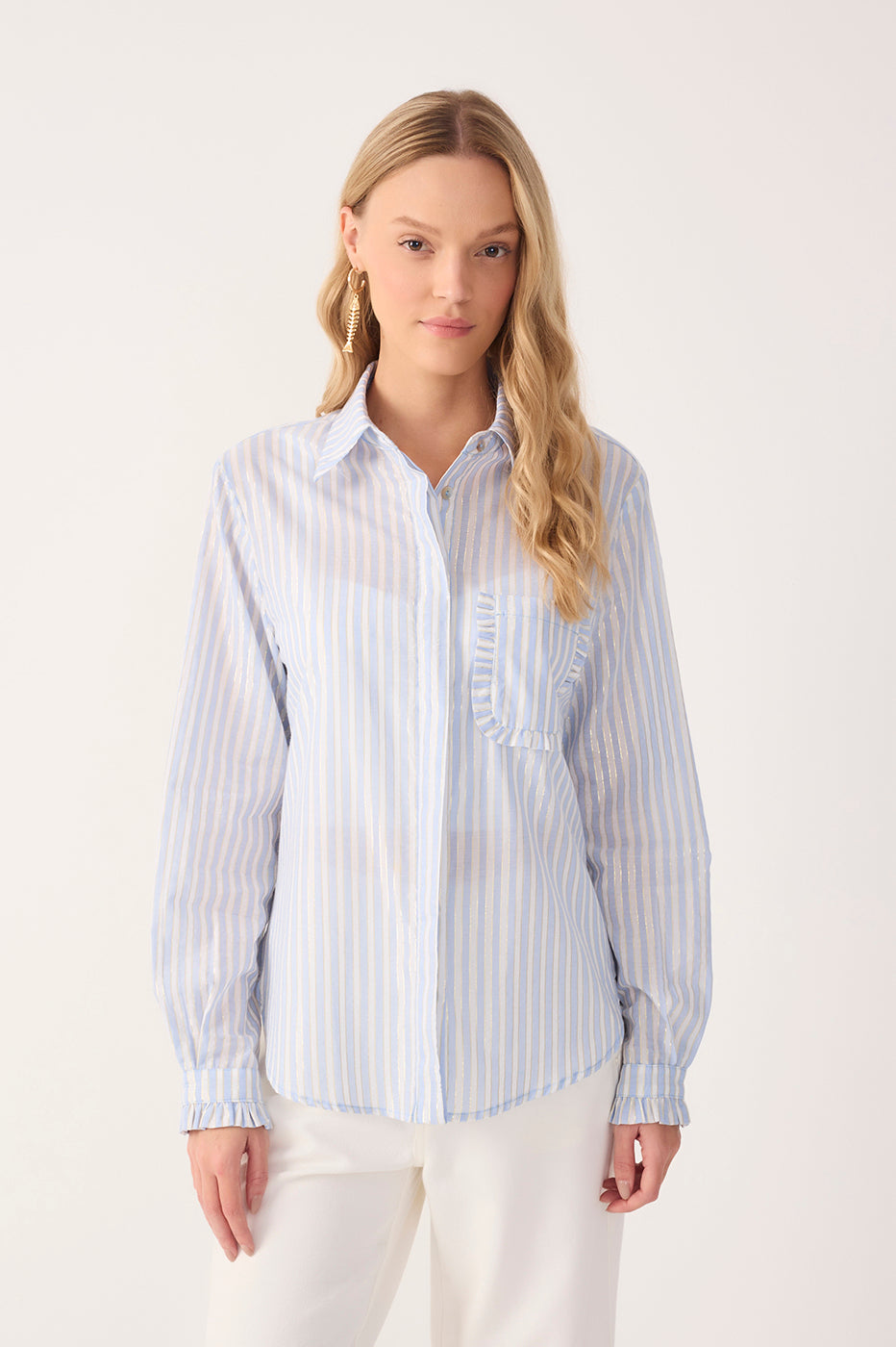Blue Lurex Stripes Long Sleeve Shirt_4