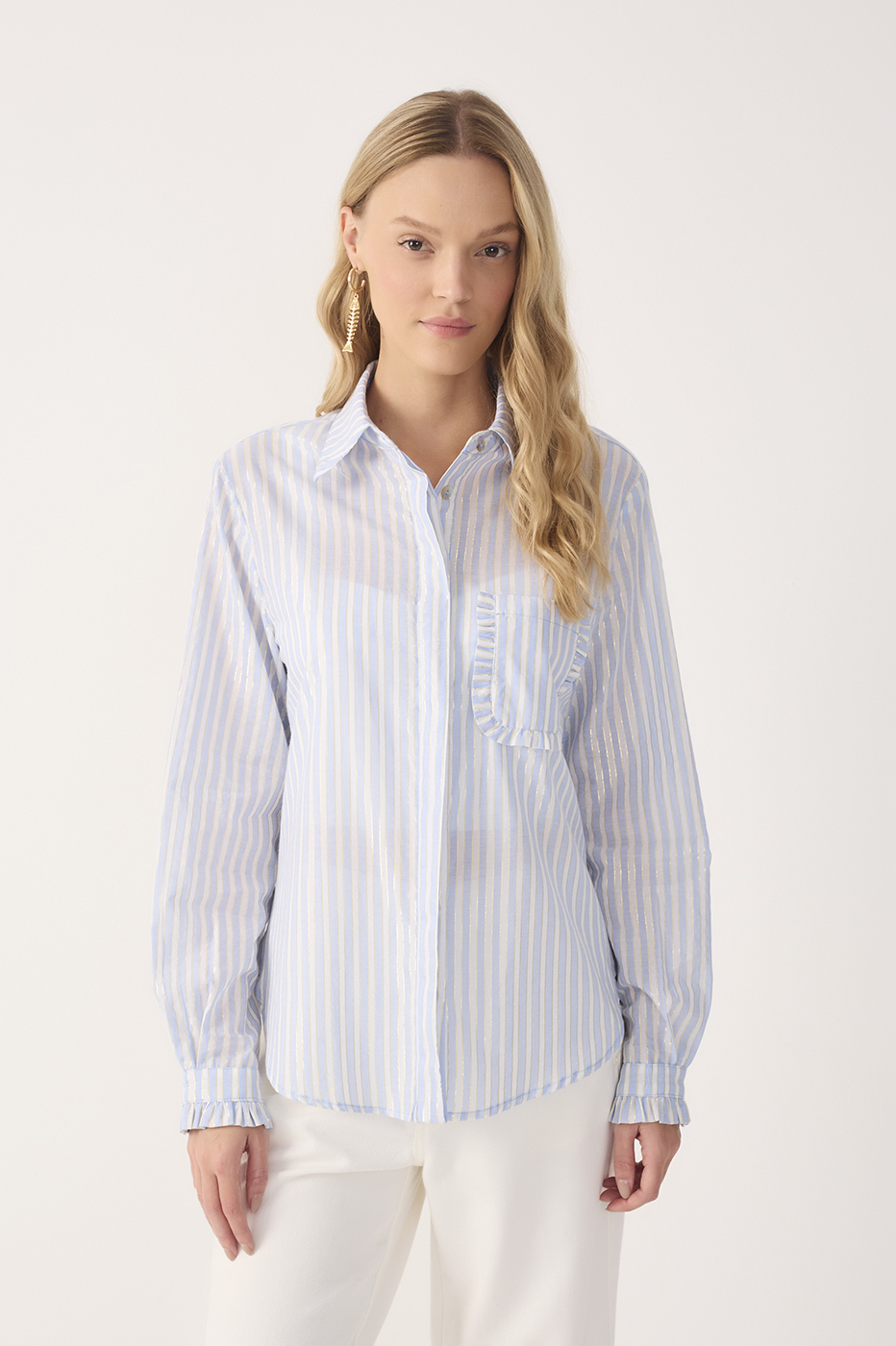 Blue Lurex Stripes Long Sleeve Shirt_5