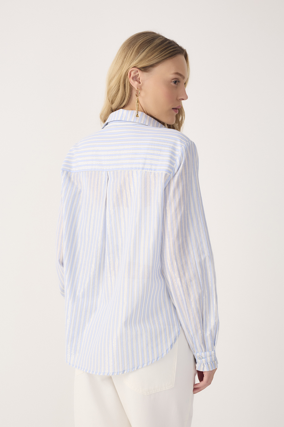 Blue Lurex Stripes Long Sleeve Shirt_7