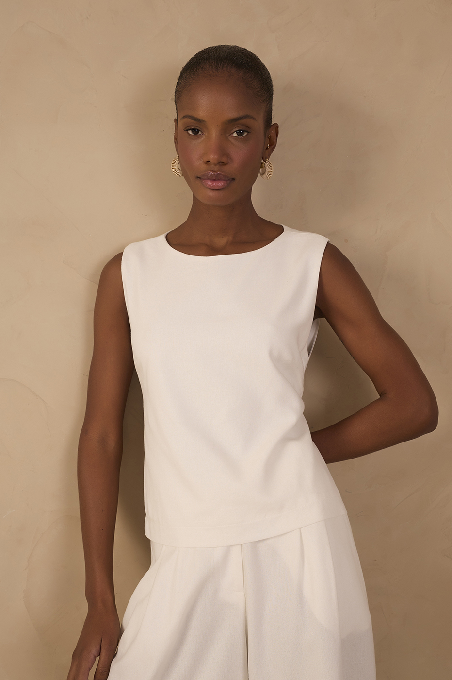 Straight Linen Tie Blouse_1