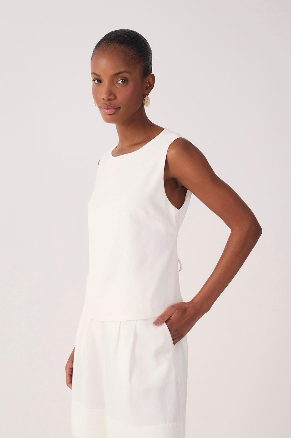 Straight Linen Tie Blouse_3