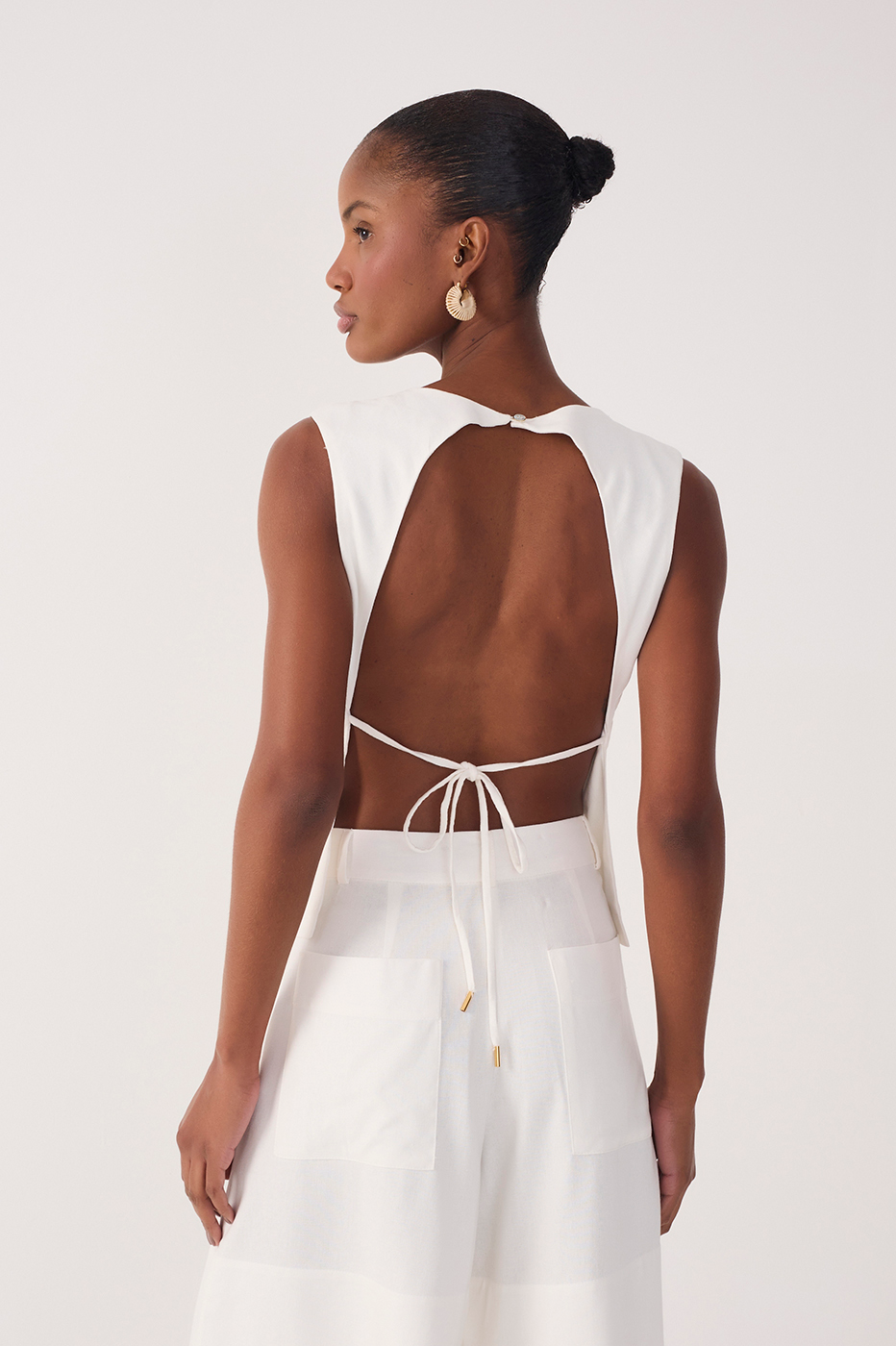 Straight Linen Tie Blouse_5