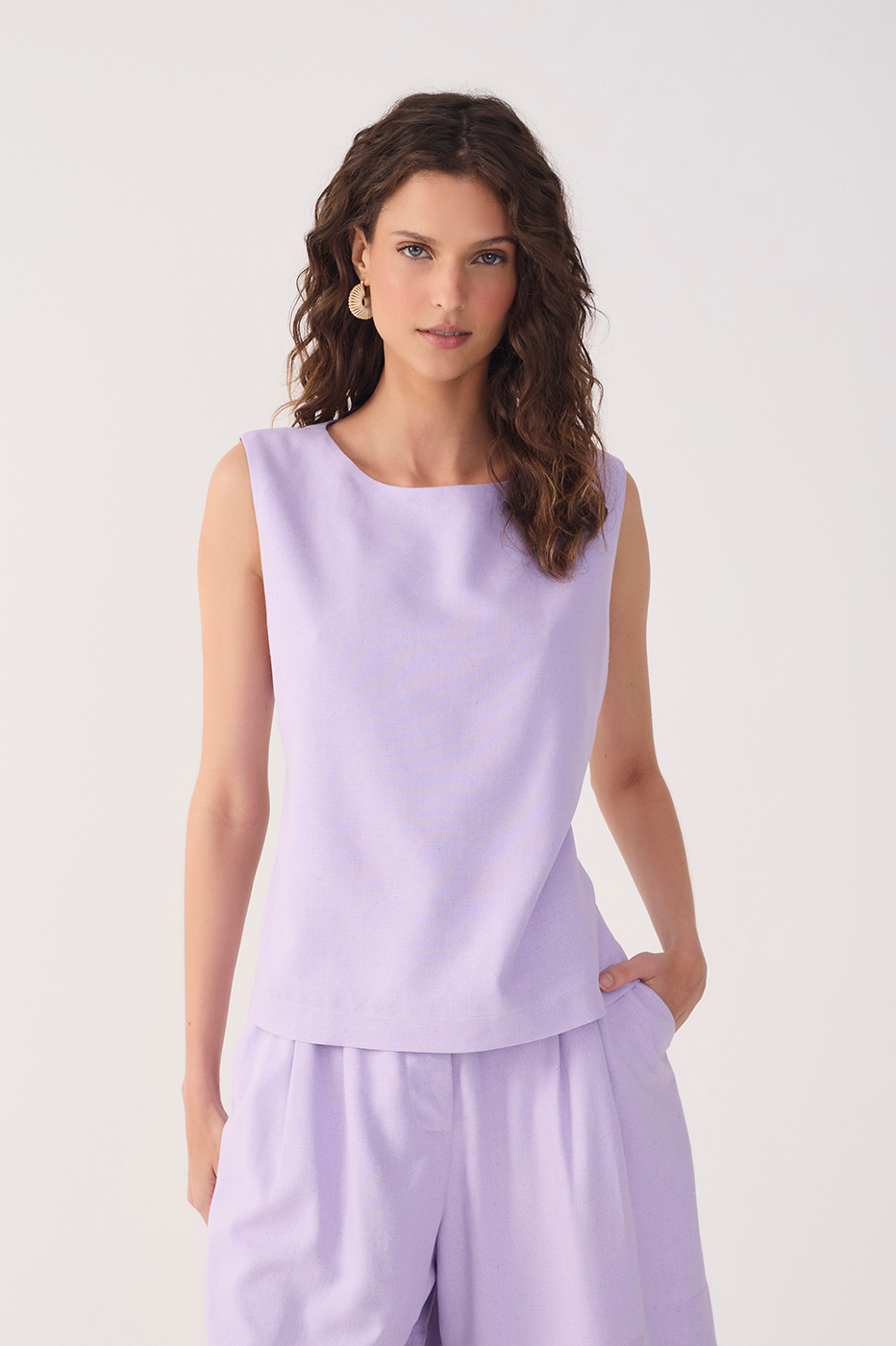 Straight Linen Tie Blouse_5