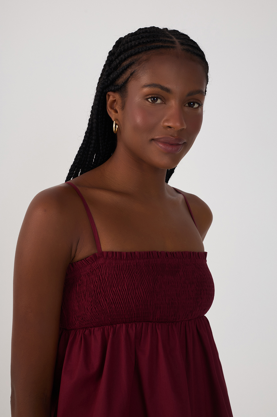 Wine Smocked Bust Loose Blouse