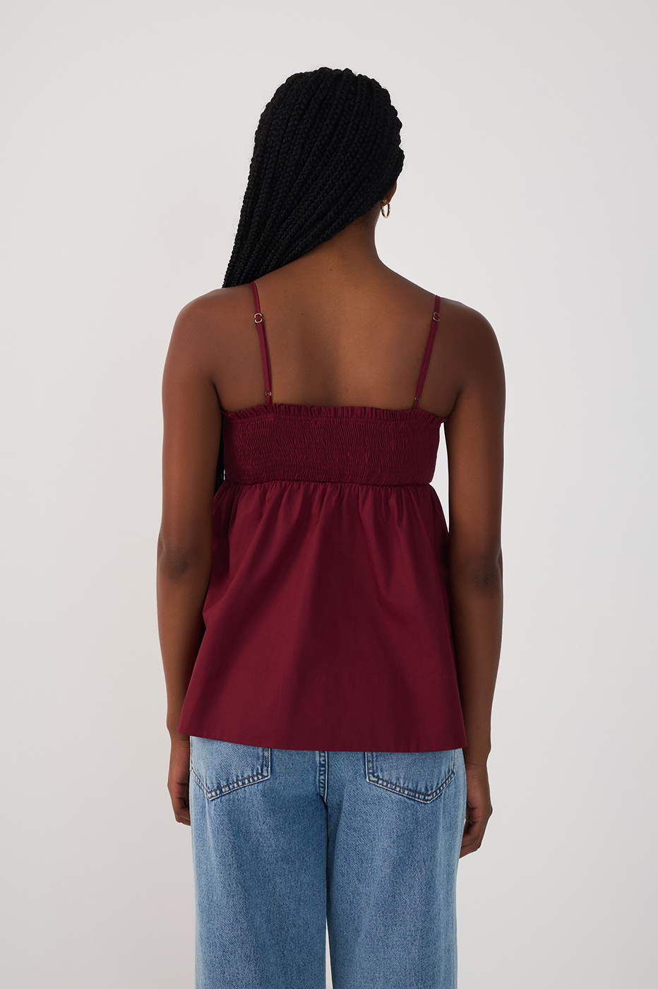 Wine Smocked Bust Loose Blouse