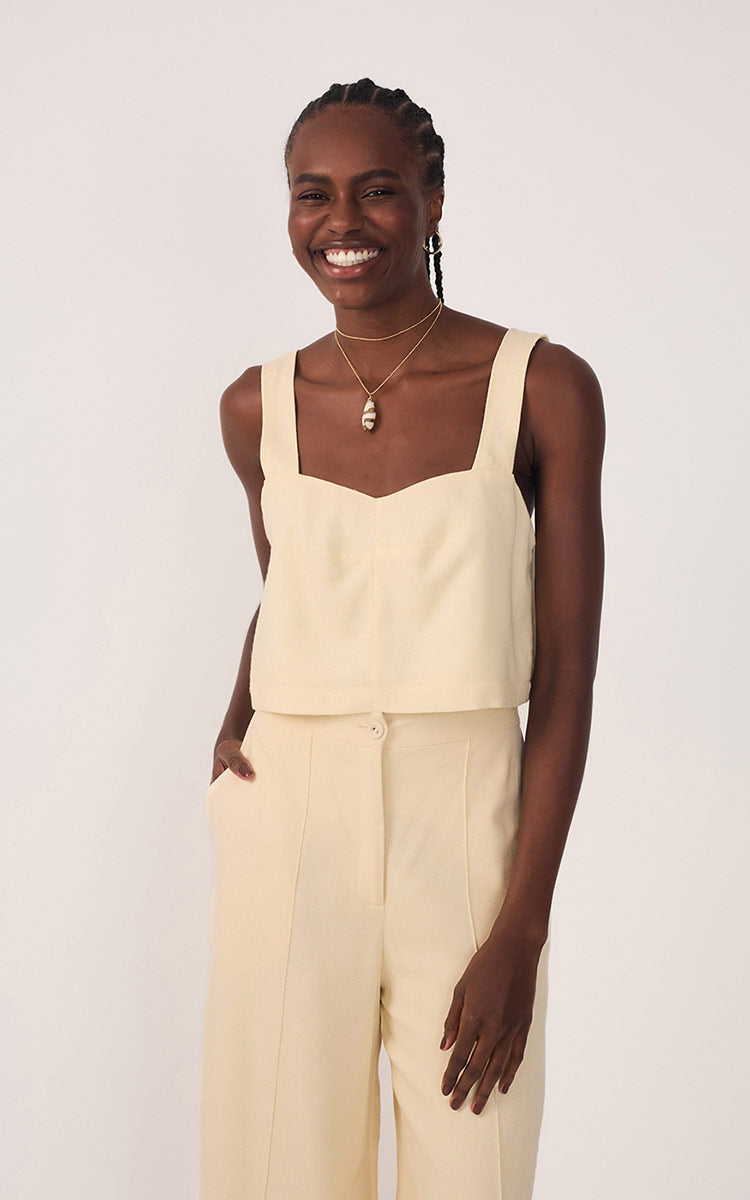 Beige V Neck Sleeveless Linen Blouse_2