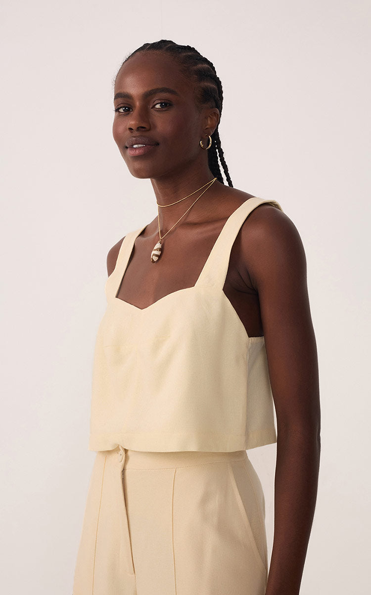 Beige V Neck Sleeveless Linen Blouse_3