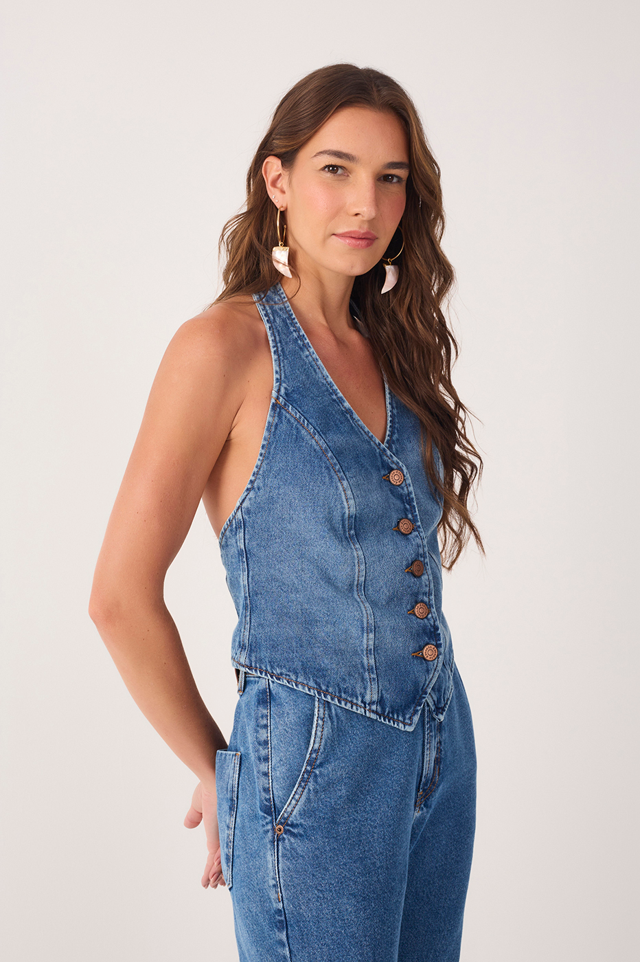 Denim Unique Front Vest Blouse