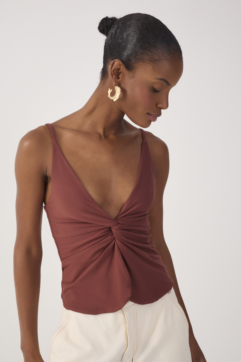 Twisted Front Crepe Knit Blouse