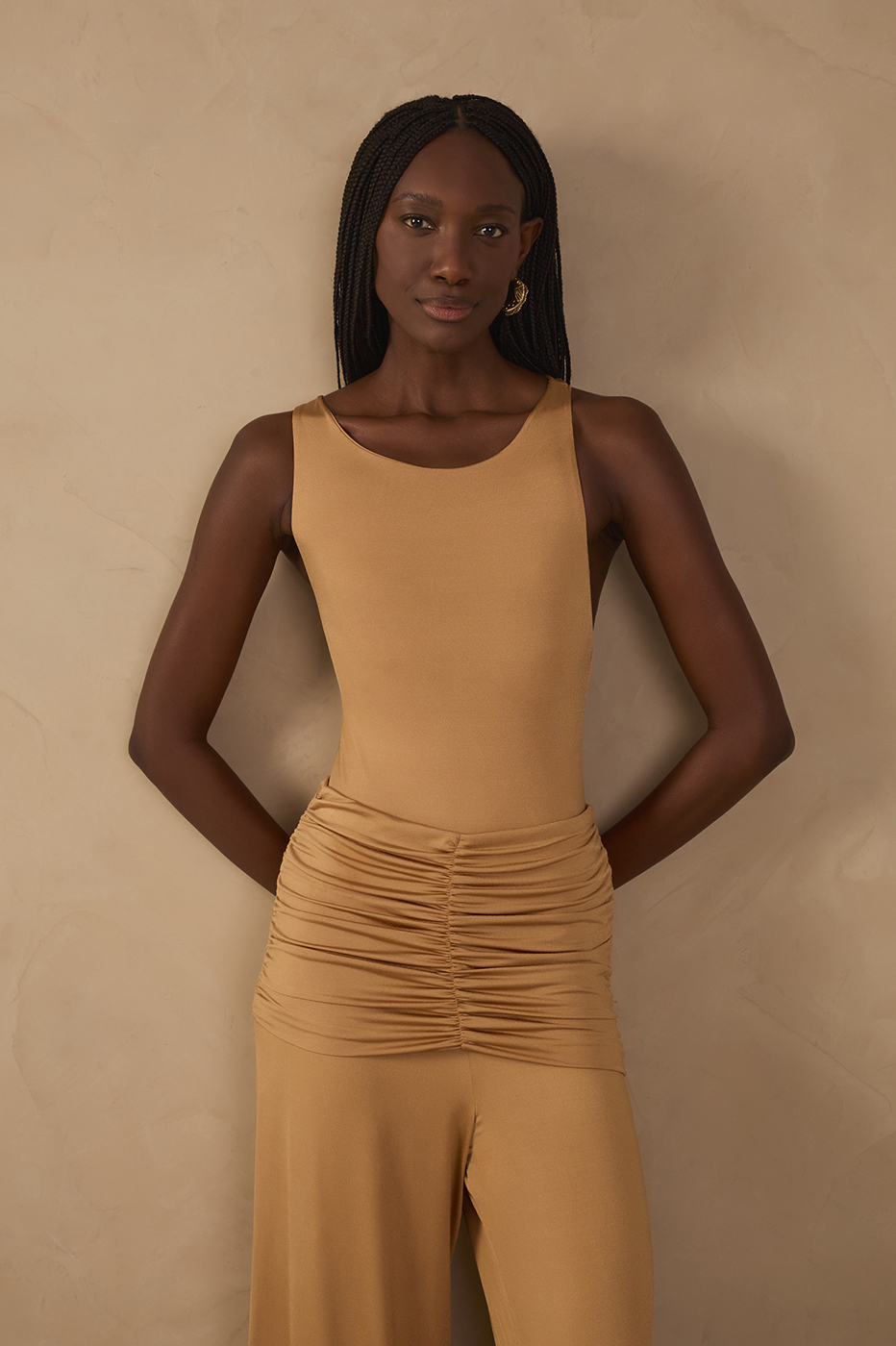 Beige Open Back Cut-Out Bodysuit