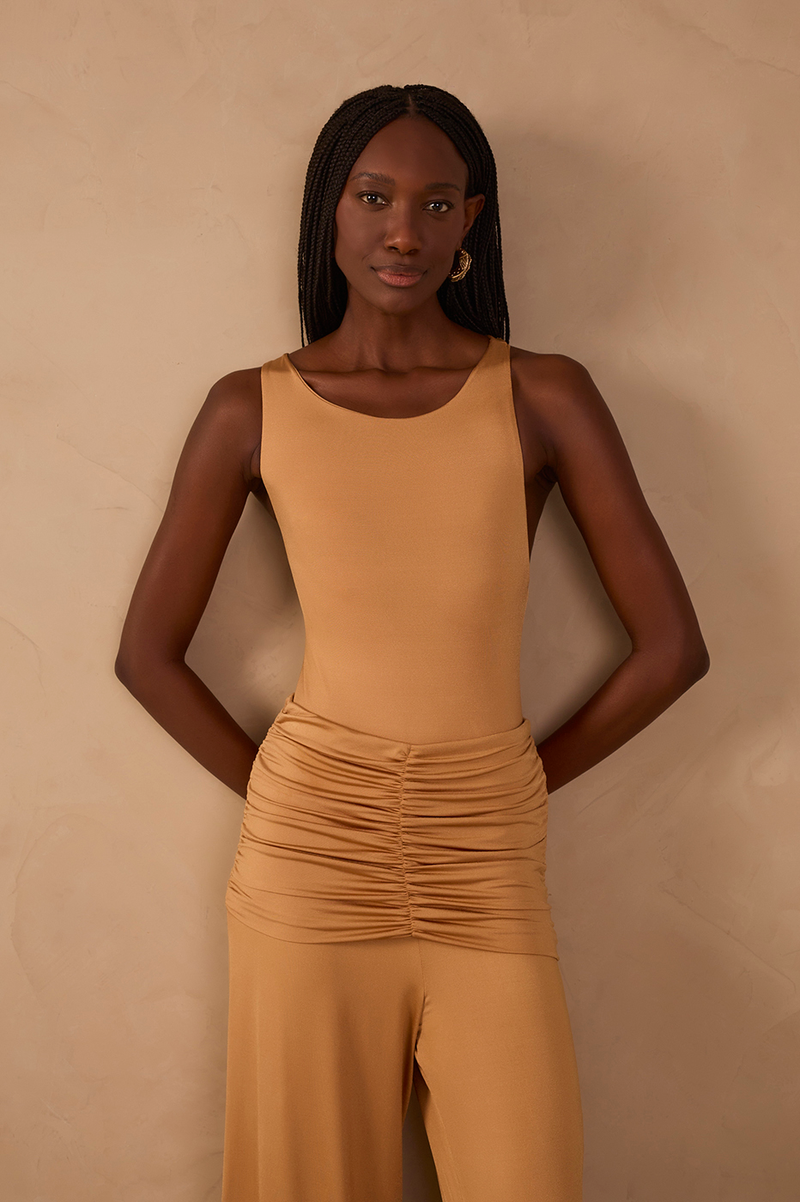 Beige Open Back Cut-Out Bodysuit_1