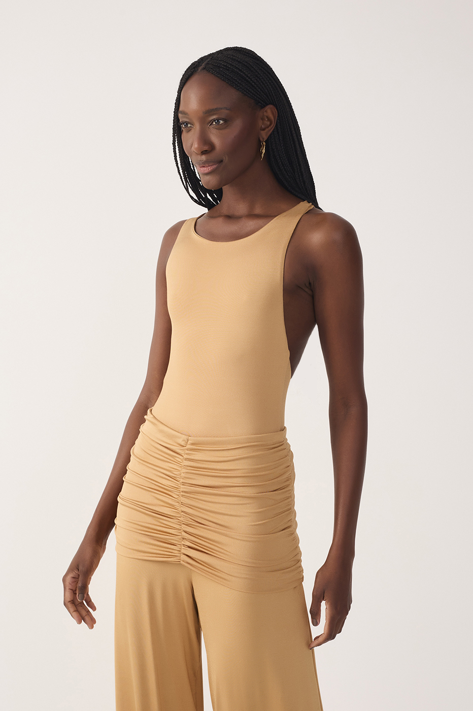 Beige Open Back Cut-Out Bodysuit_2