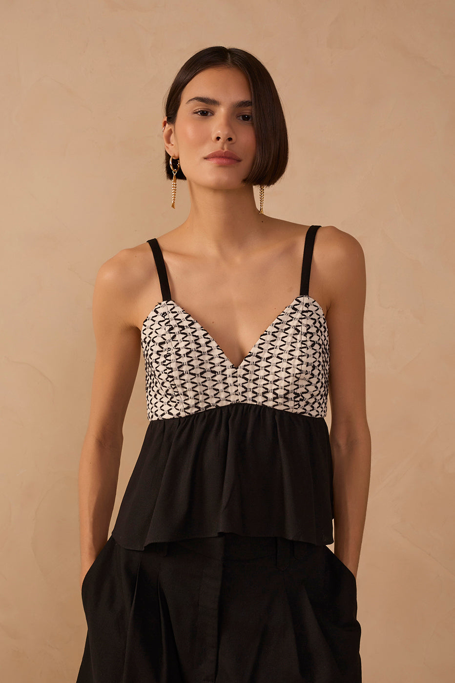 Linen Net Bust Blouse