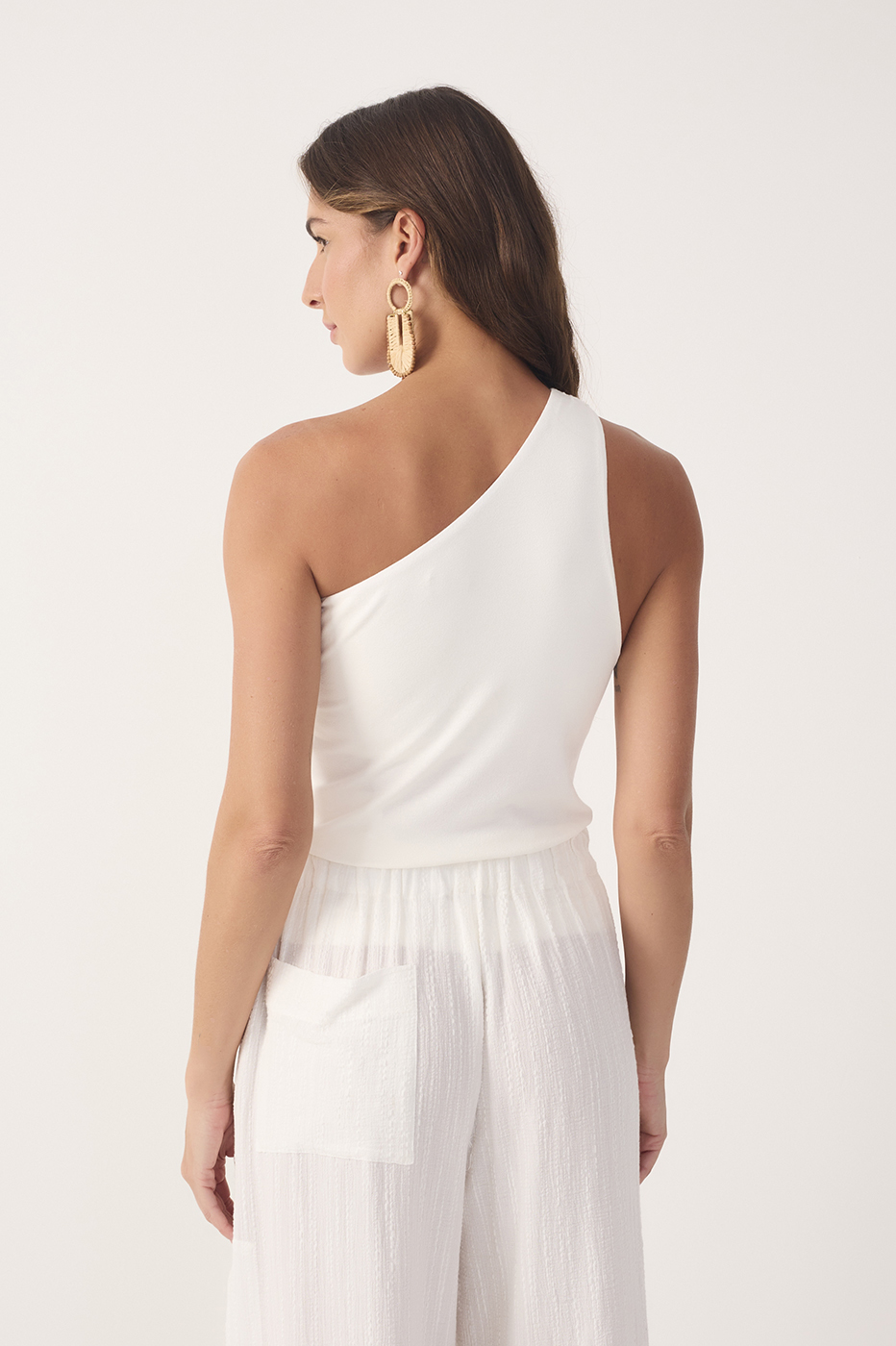 One-Shoulder Crepe Knit Blouse