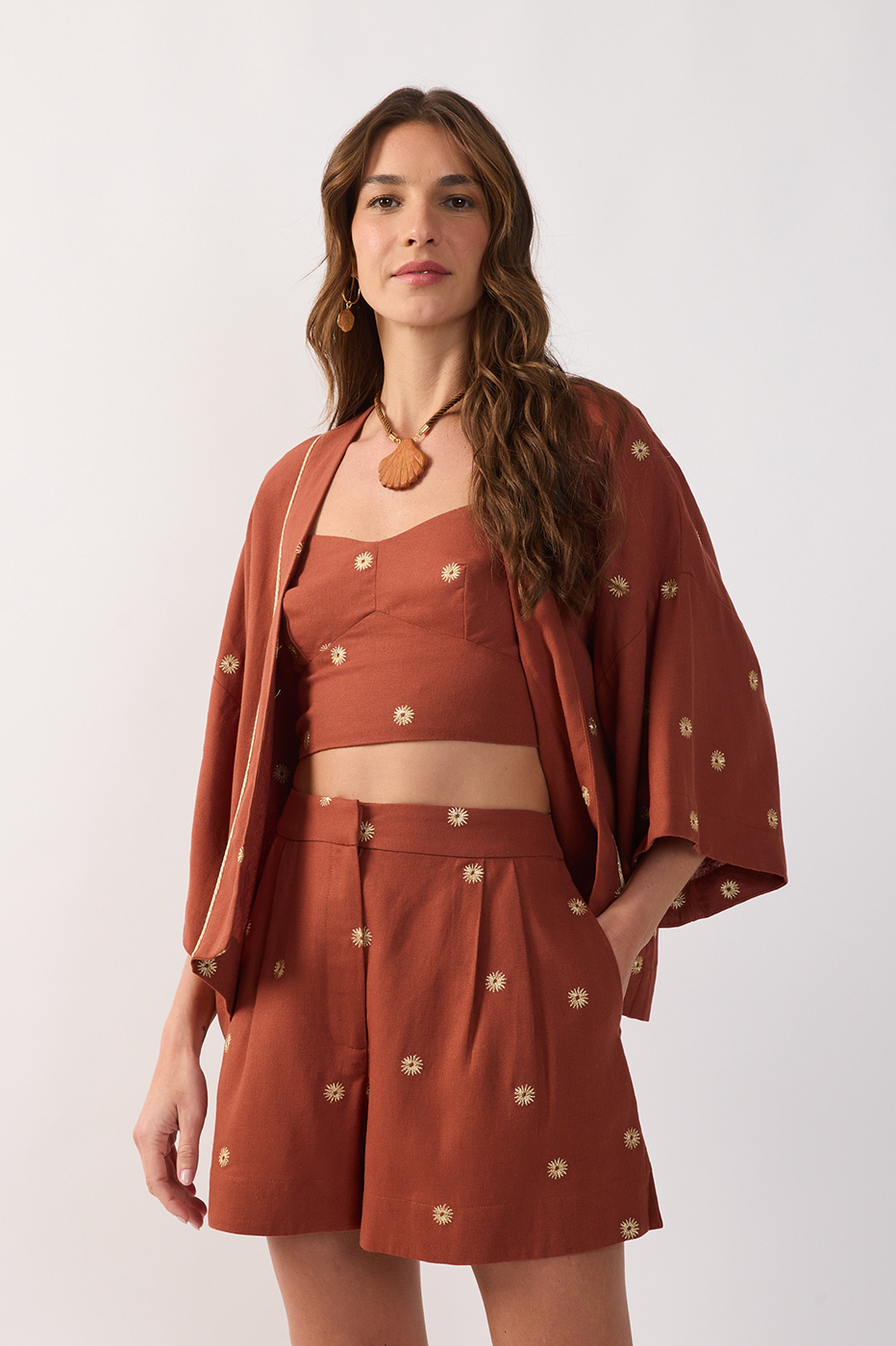 Brown Lurex Embroidered Sun Linen Top_2