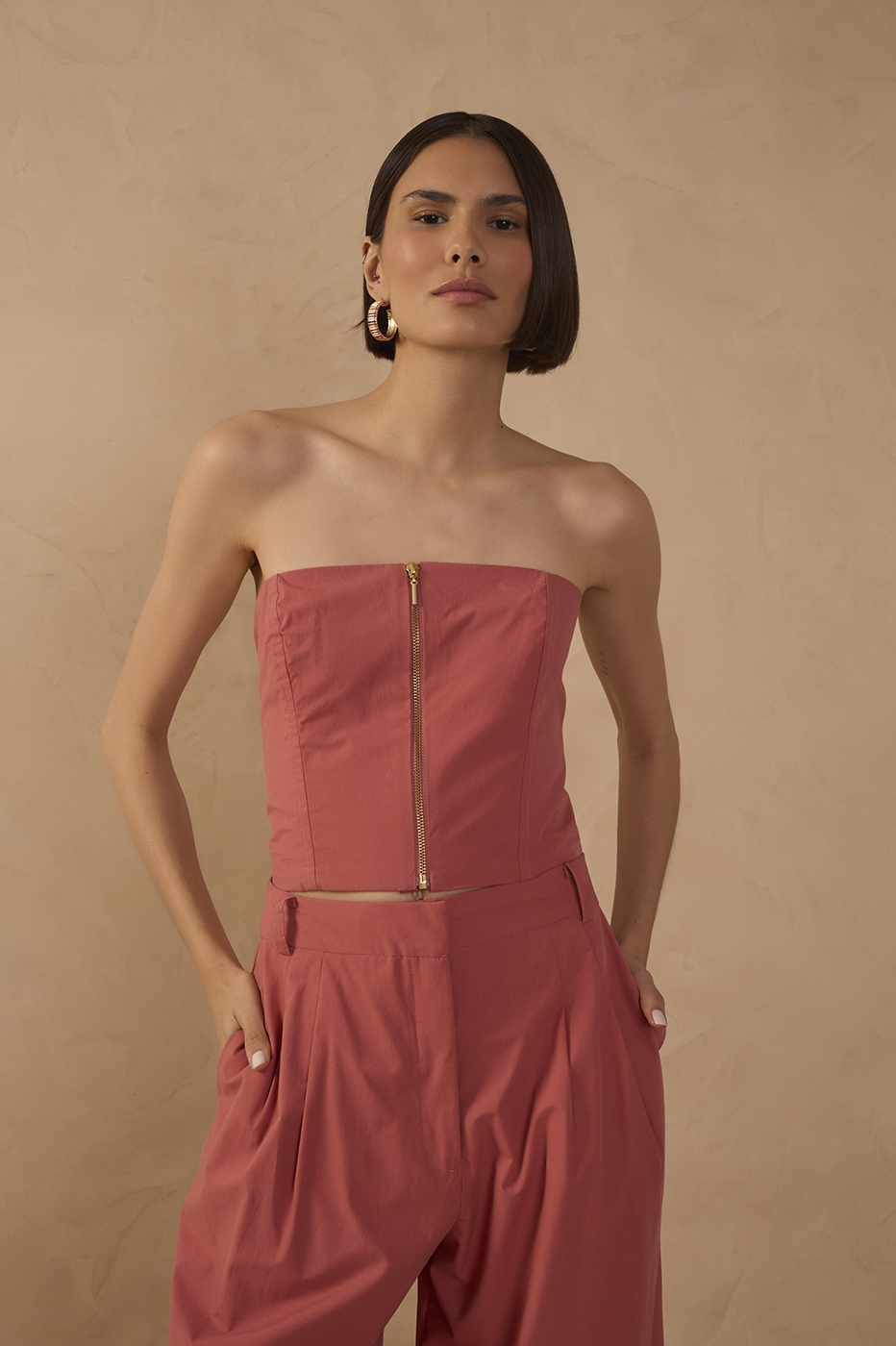 smock strapless dress Front Zipper Cotton Top Ceramic Brown / M Style:Add Diaper Cover WebColorName_Charcoal Modeled on 57 height Isabella Slip Dress