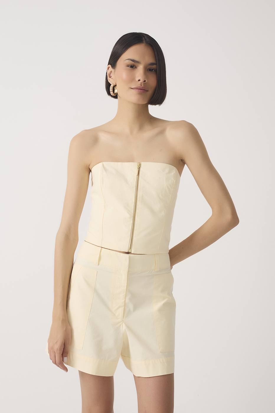Strapless Front Zipper Smock Cotton Top_2