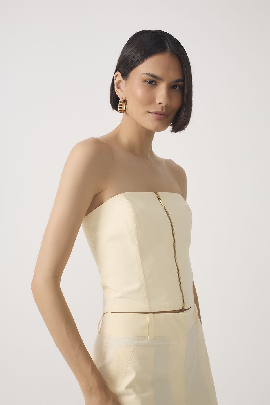 Strapless Front Zipper Smock Cotton Top_3