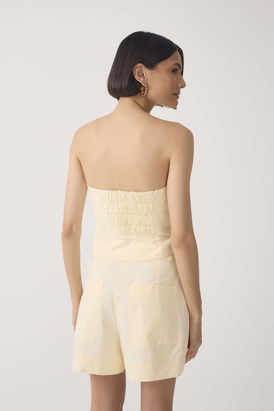 Strapless Front Zipper Smock Cotton Top_4