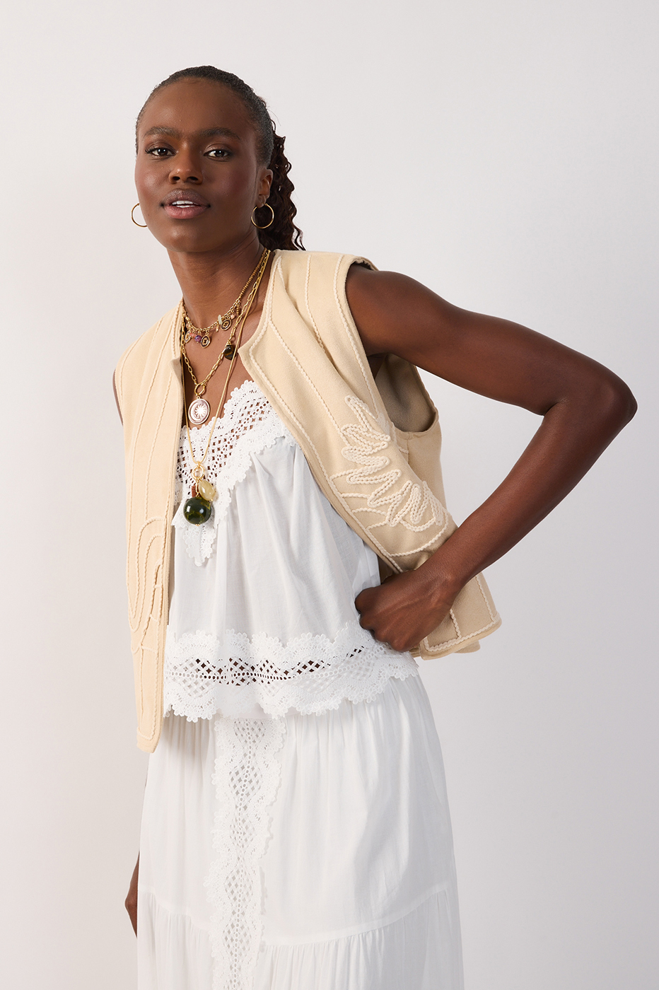 V Neck Lace Adjustable Straps Cotton Blouse_2