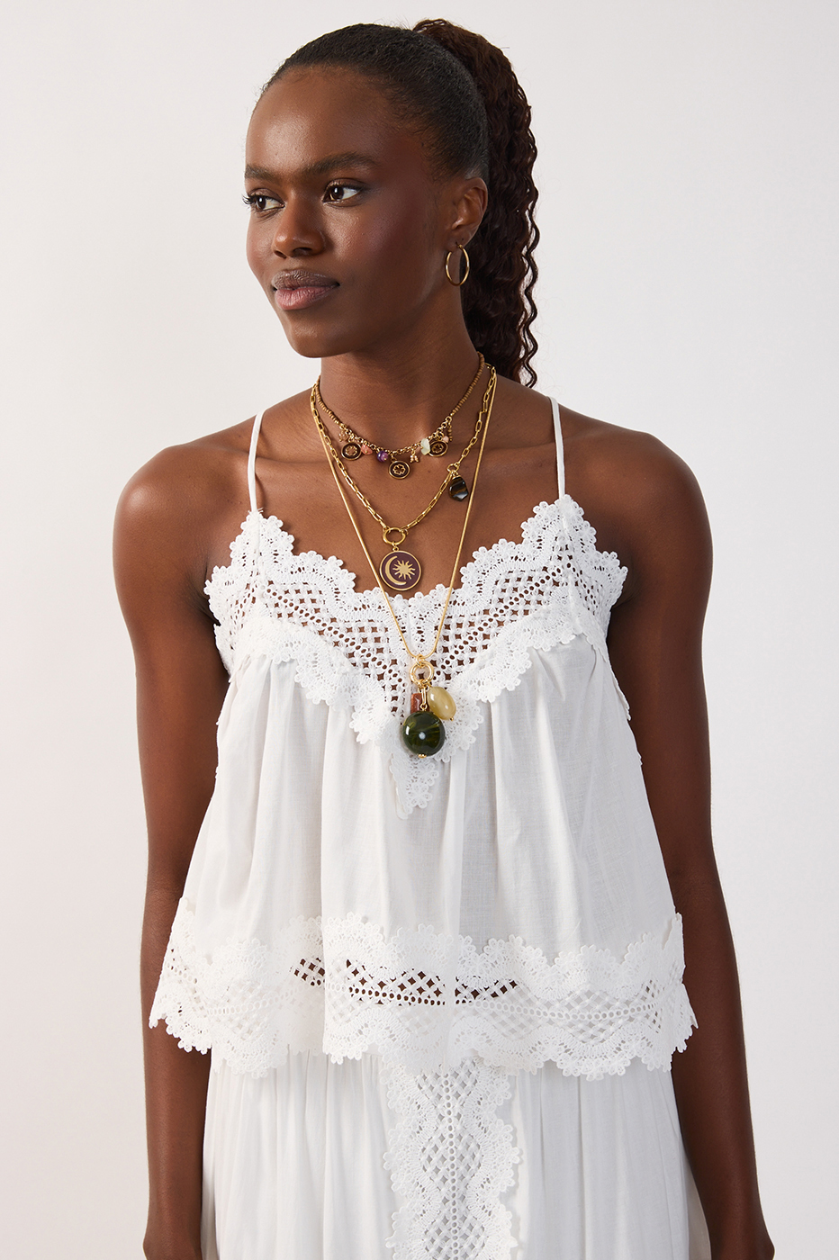 V Neck Lace Adjustable Straps Cotton Blouse_4
