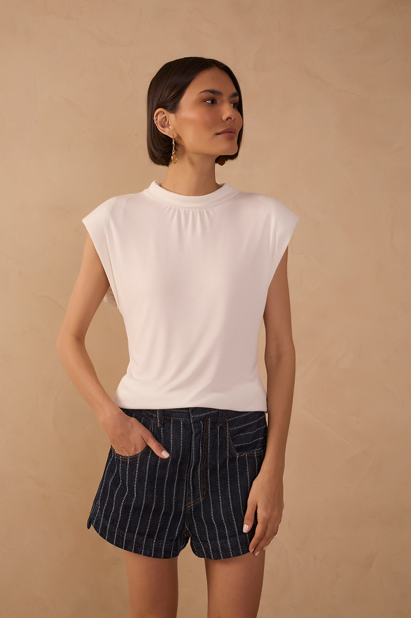 High Neck Shoulder Pad Sleeveless Blouse_1