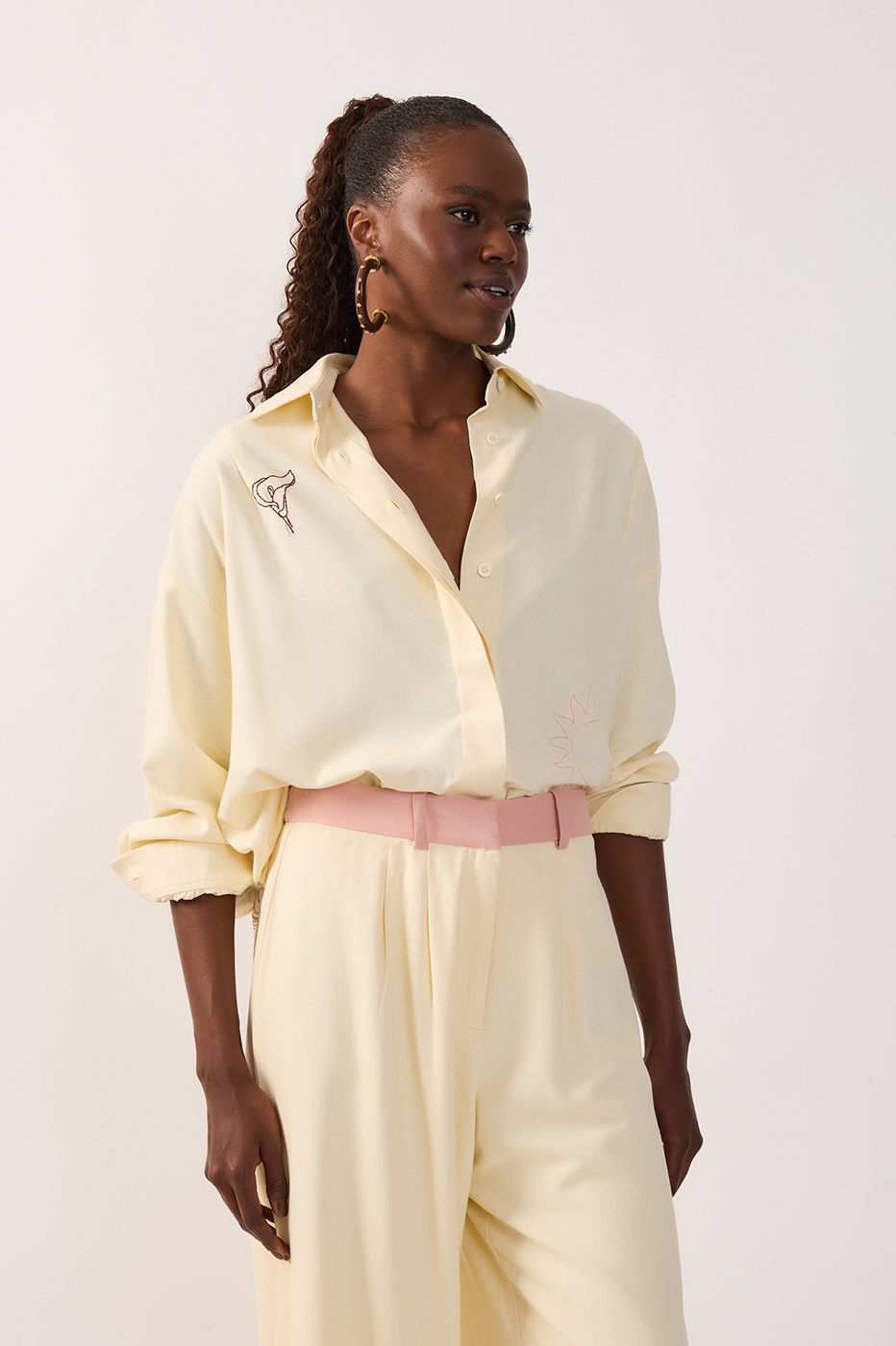 Off-white Embroidered Flora Collared Buttoned Shirt_2