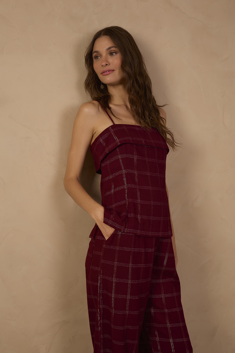 Plaid Sleeveless Linen Top_1