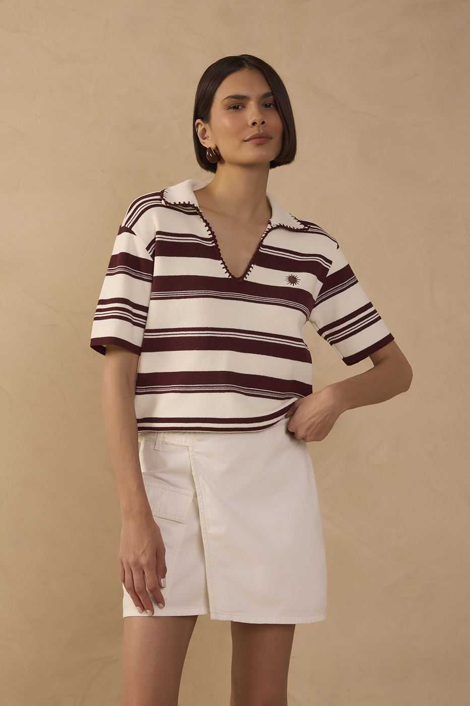 Wine Stripes Embroidered Polo Shirt_1