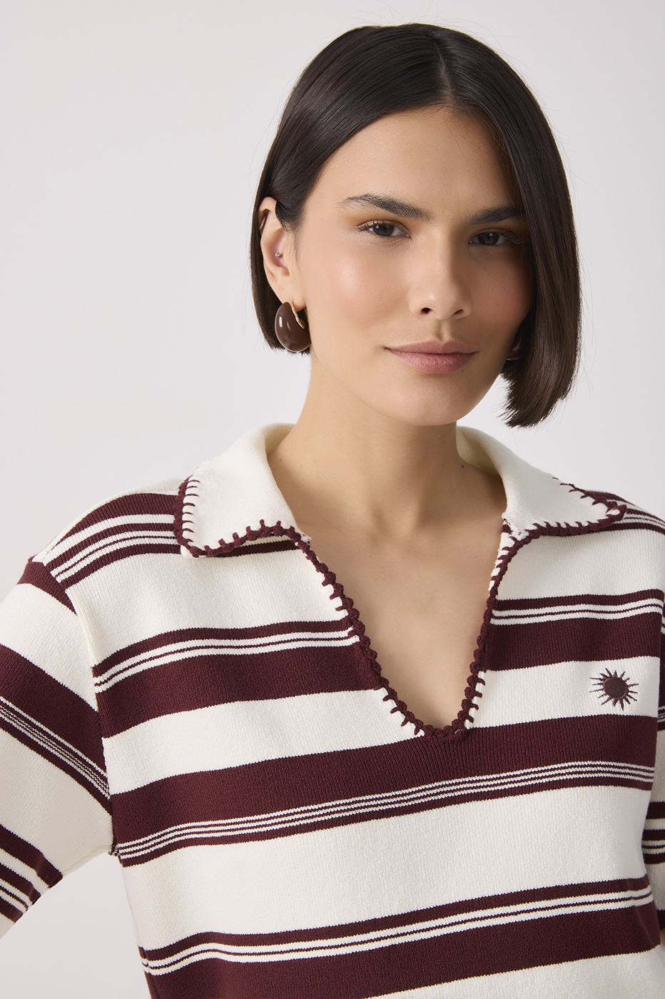Wine Stripes Embroidered Polo Shirt_4