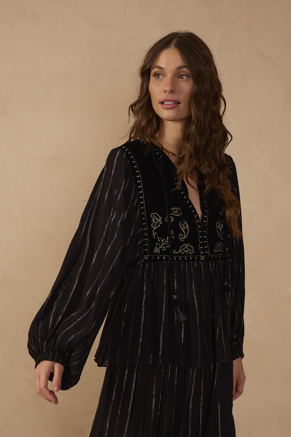 Lurex Velvet Yoke Blouse_1