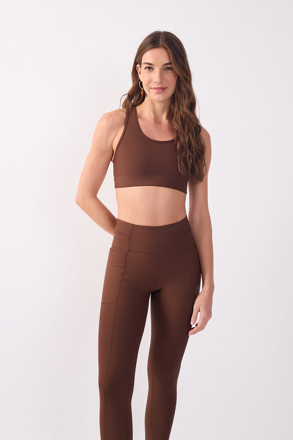 Brown Workout Fitted Super Pocket Top