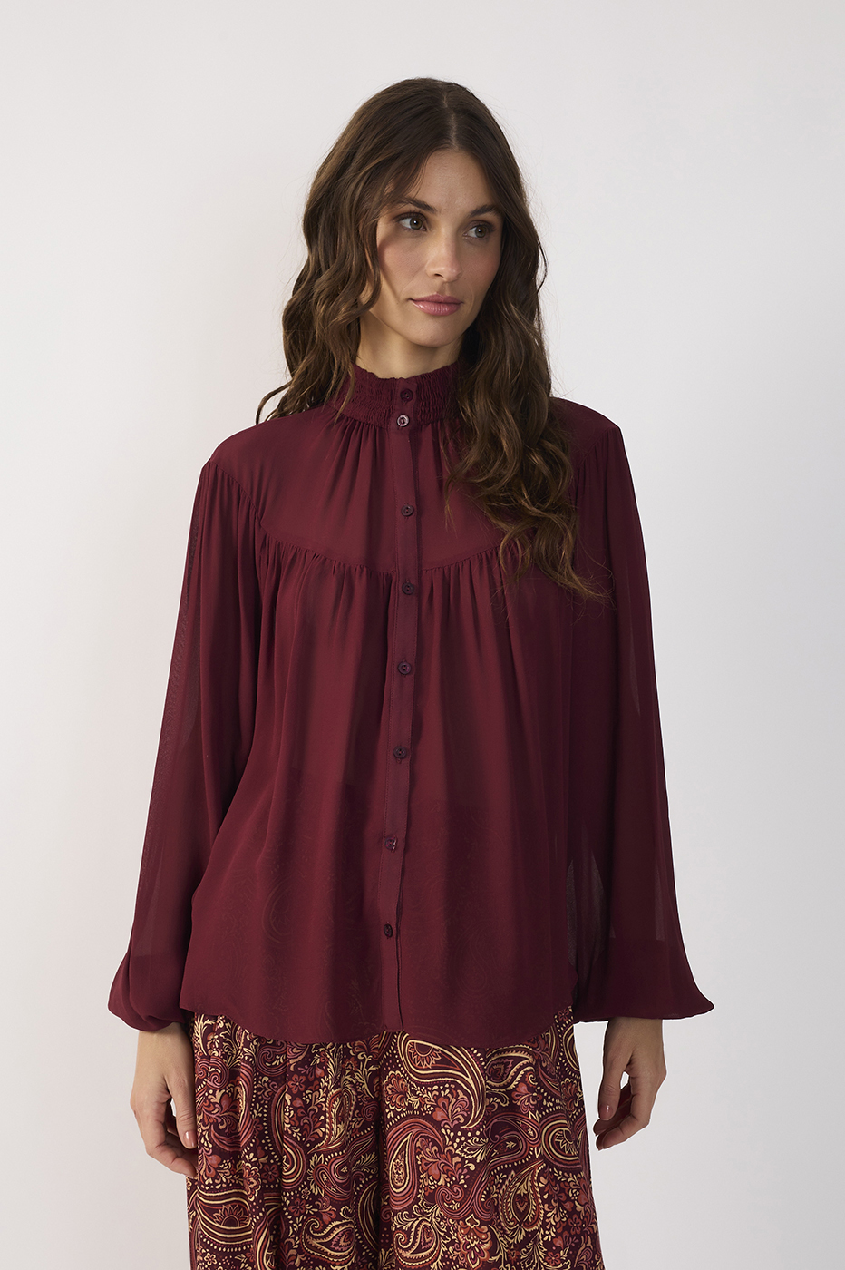 Smocked High-Neck Blouse_5