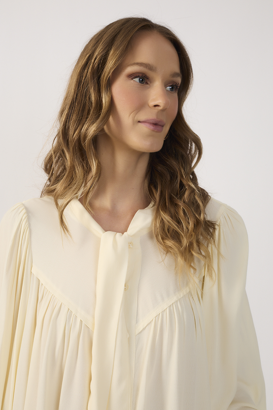 Crepe Pleated Front Yoke Blouse_5