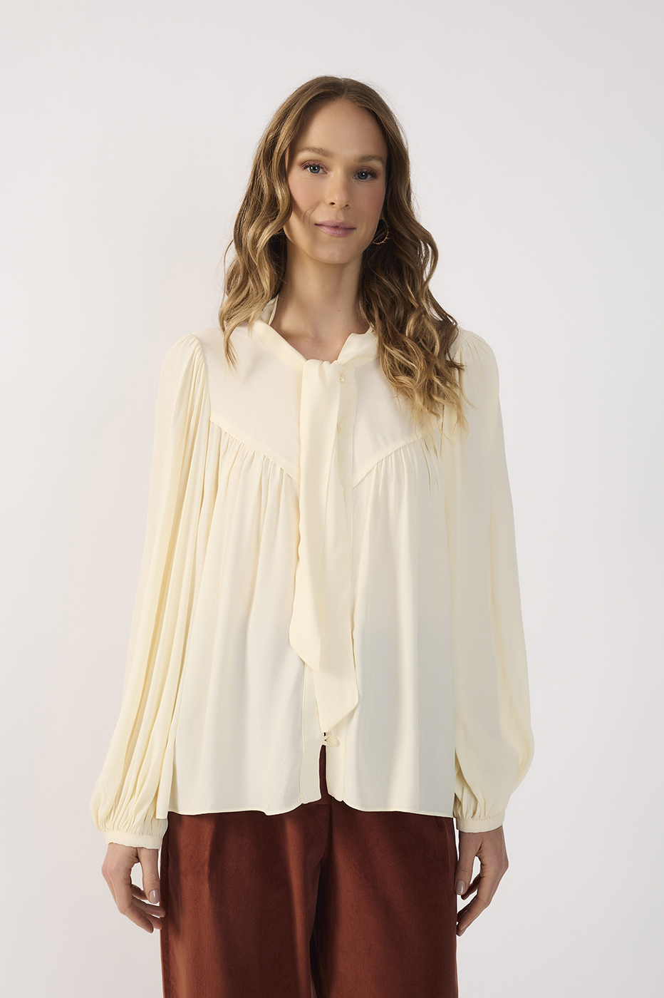 Crepe Pleated Front Yoke Blouse_6