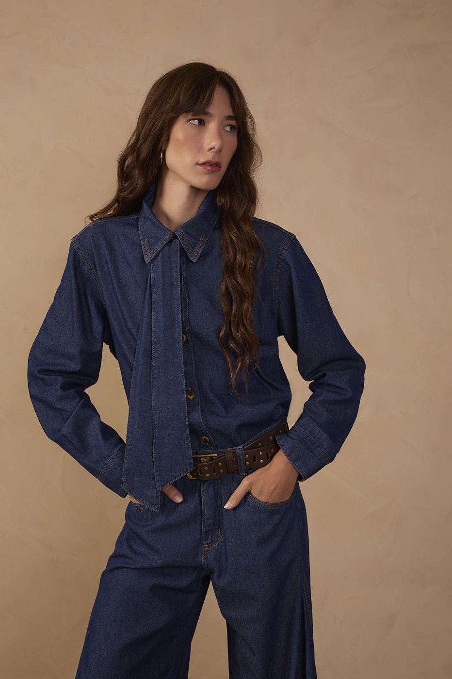 Tie-Front Denim Shirt_1