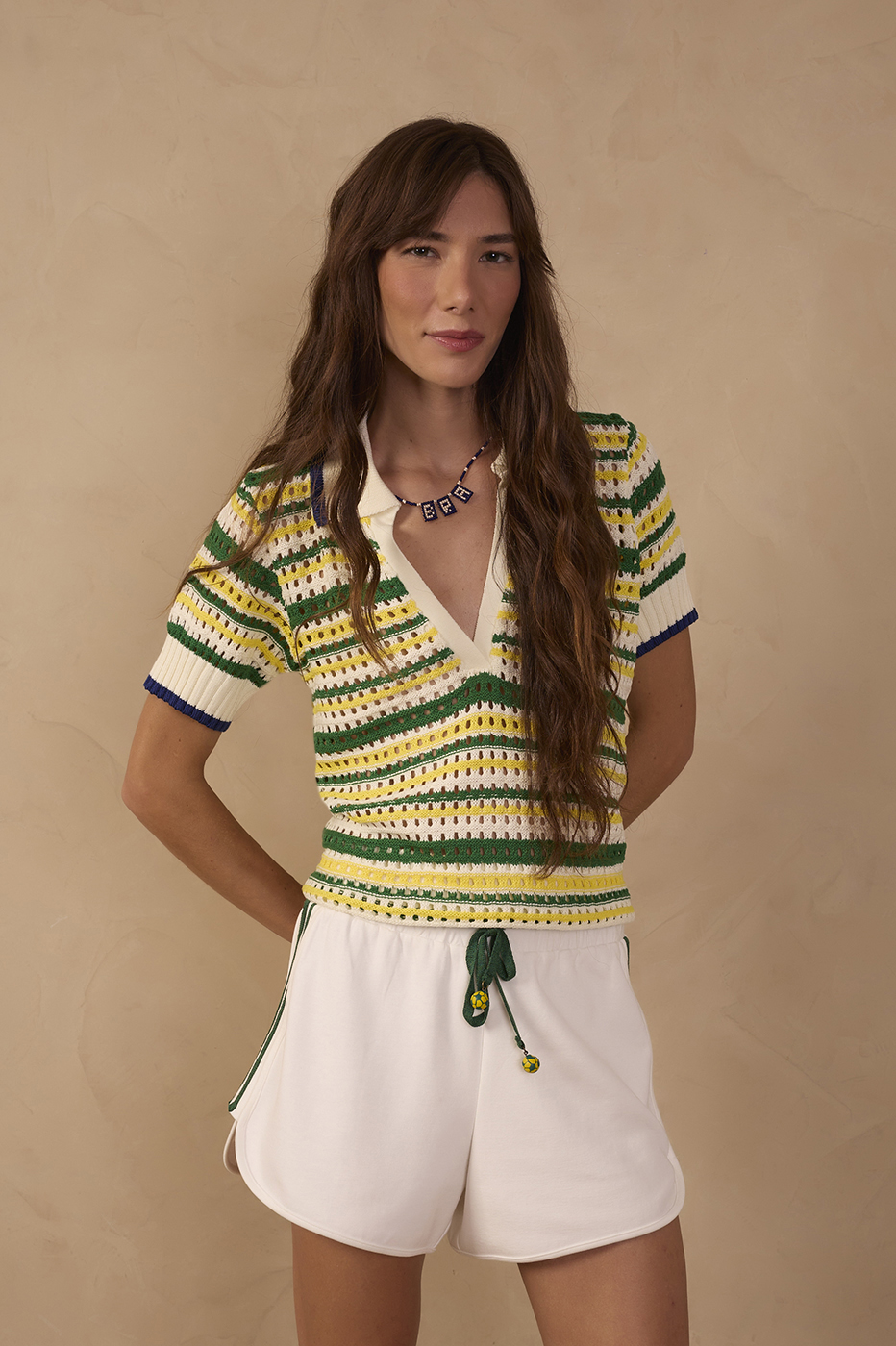 Off-White Brazil Stripes Tricot Polo Blouse in Green-yellow | Dress To