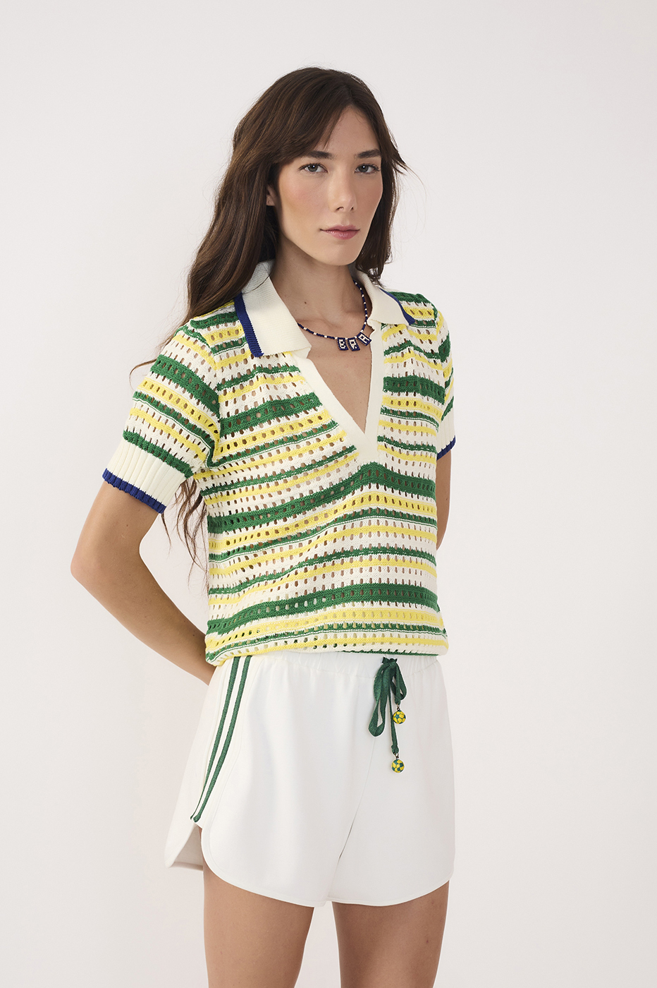 Off-White Brazil Stripes Tricot Polo Blouse_2