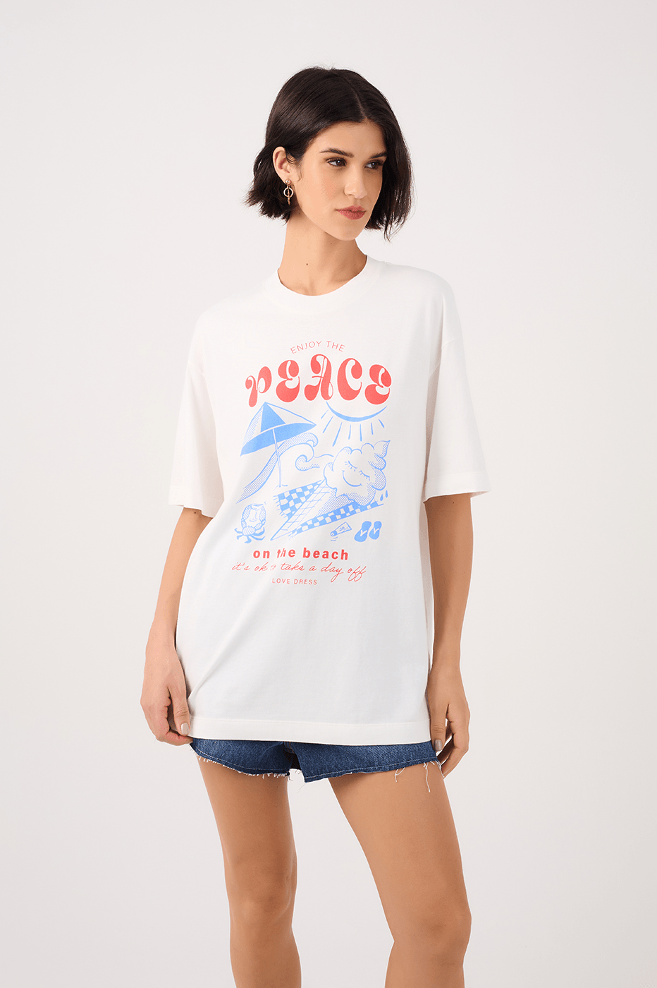Off-White Silk "Enjoy the Peace" T-Shirt
