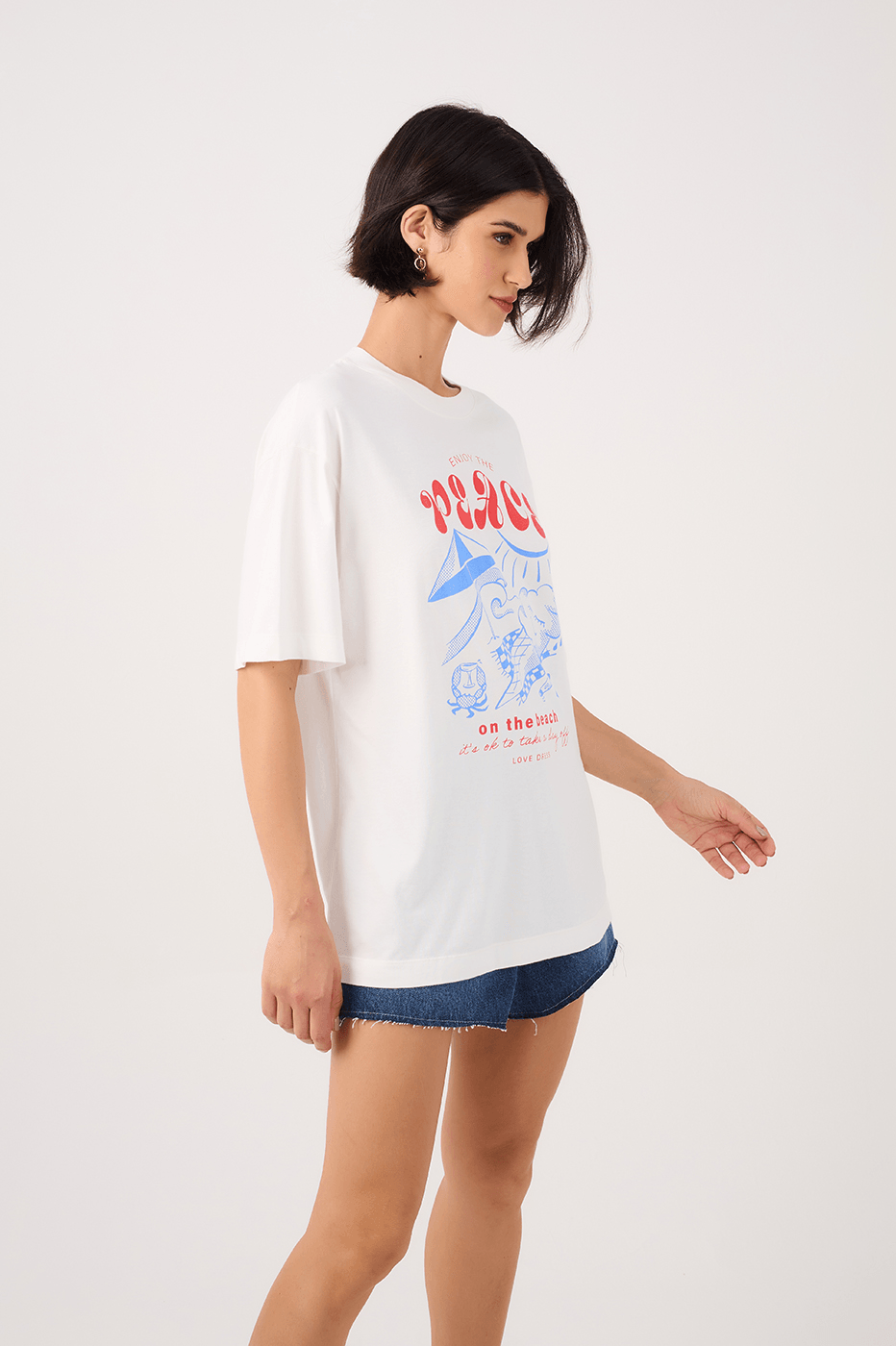 Off-White Silk "Enjoy the Peace" T-Shirt