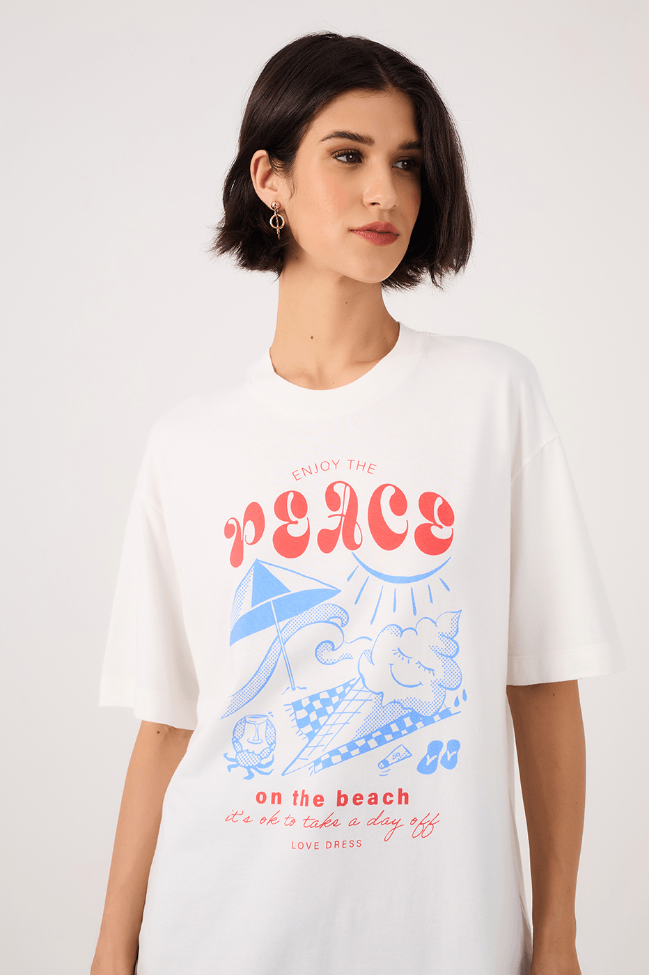 Off-White Silk "Enjoy the Peace" T-Shirt