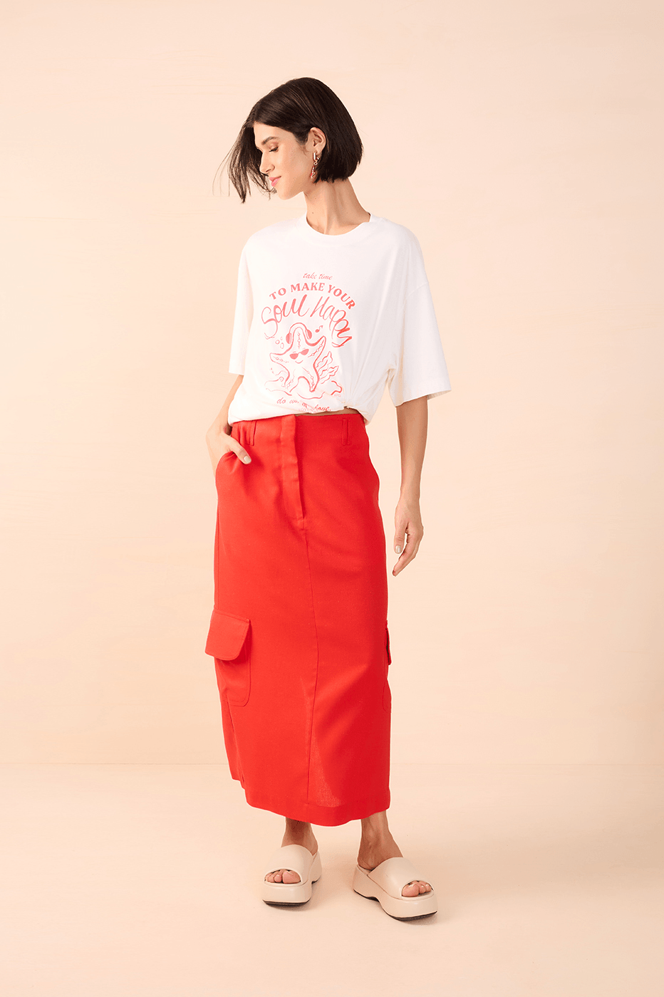 Off-White Silk "Happy Soul" T-Shirt