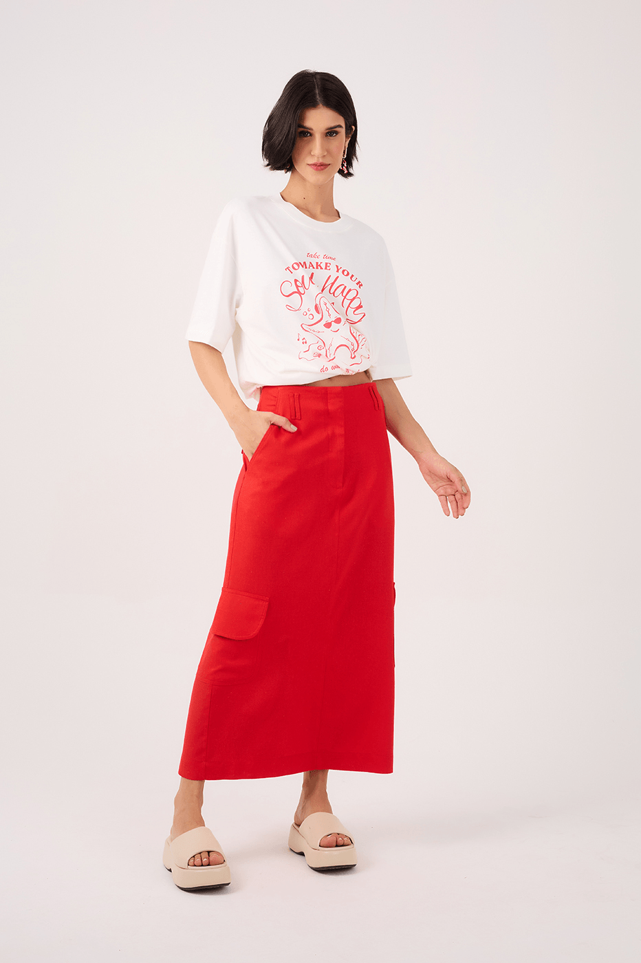 Off-White Silk "Happy Soul" T-Shirt