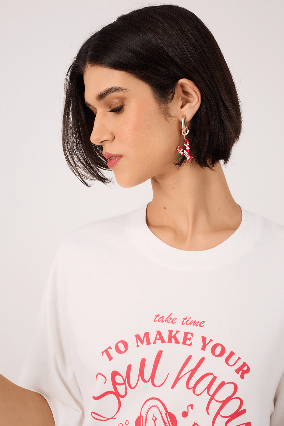 Off-White Silk "Happy Soul" T-Shirt