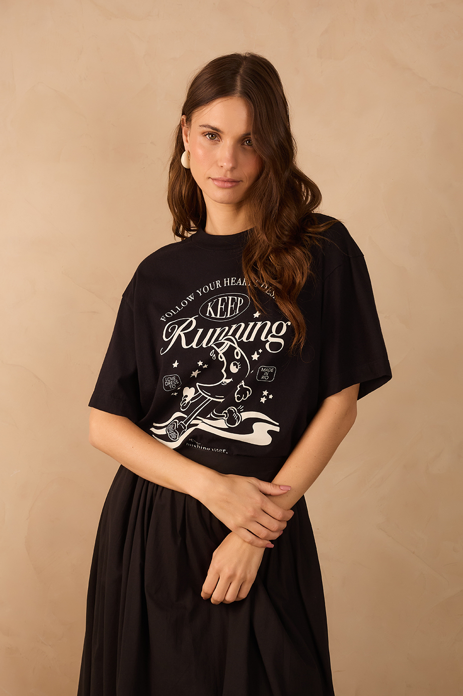 Black Keep Running Crew Neck Short Sleeve Graphic T-Shirt