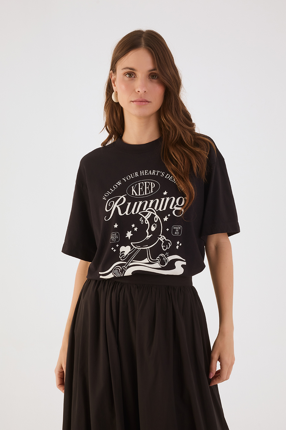 Black Keep Running Crew Neck Short Sleeve Graphic T-Shirt